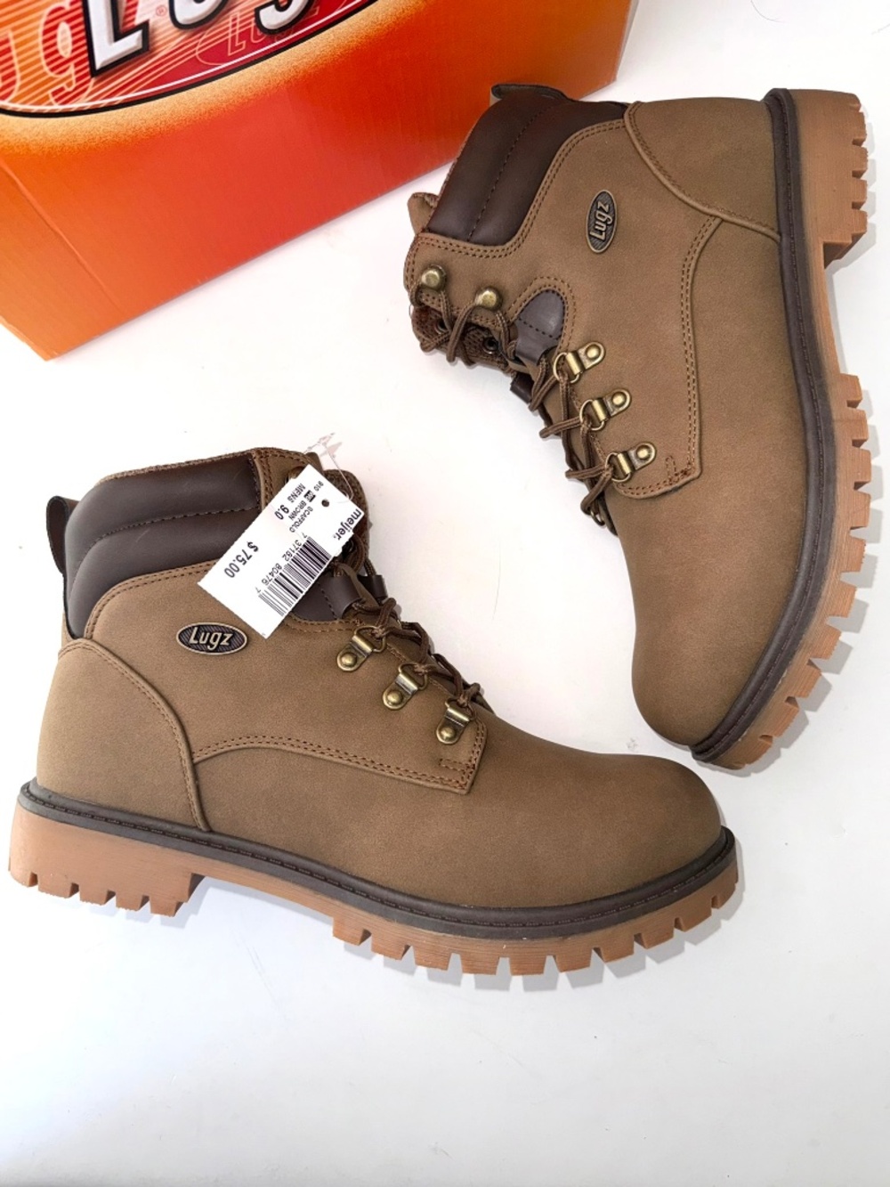 LUGZ $80 New Mens 9 Brown Scaffold High Top Chukka Faux Leather Work Boots Box9